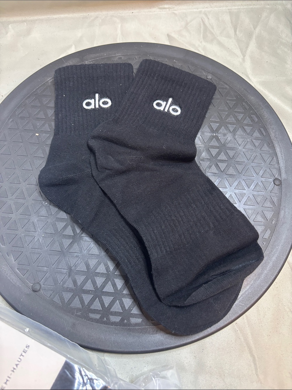 ALO Yoga Black Crew Socks with White Logo